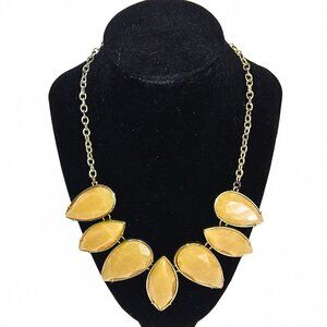 WOMEN'S NECKLACE CITRINE YELLOW & GOLD LINK TEARDROP SHAPE NECKLACE